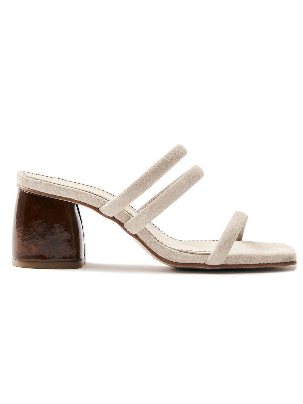 New Alohas Indiana Sandal In Stone Beige With Brown Block Heel Size 38, 7-7.5